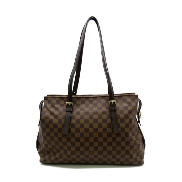 LOUIS VUITTON Chelsea Shoulder Tote Bag Damier Canvas Ebene Used brown LV - Picture 2 of 12